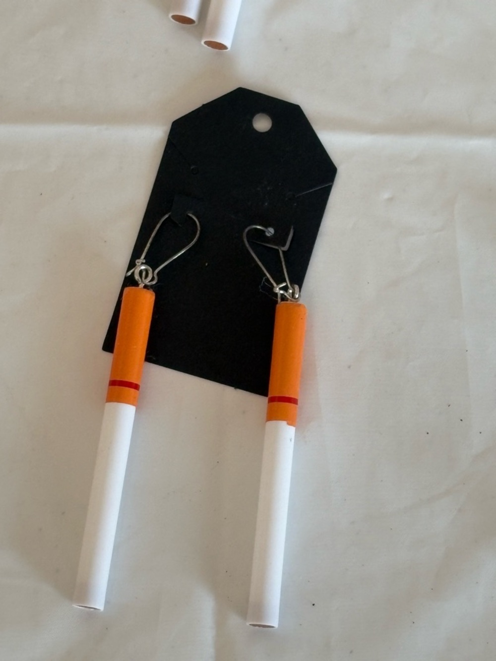 Orange and White Novelty Cigarette Drop Earrings